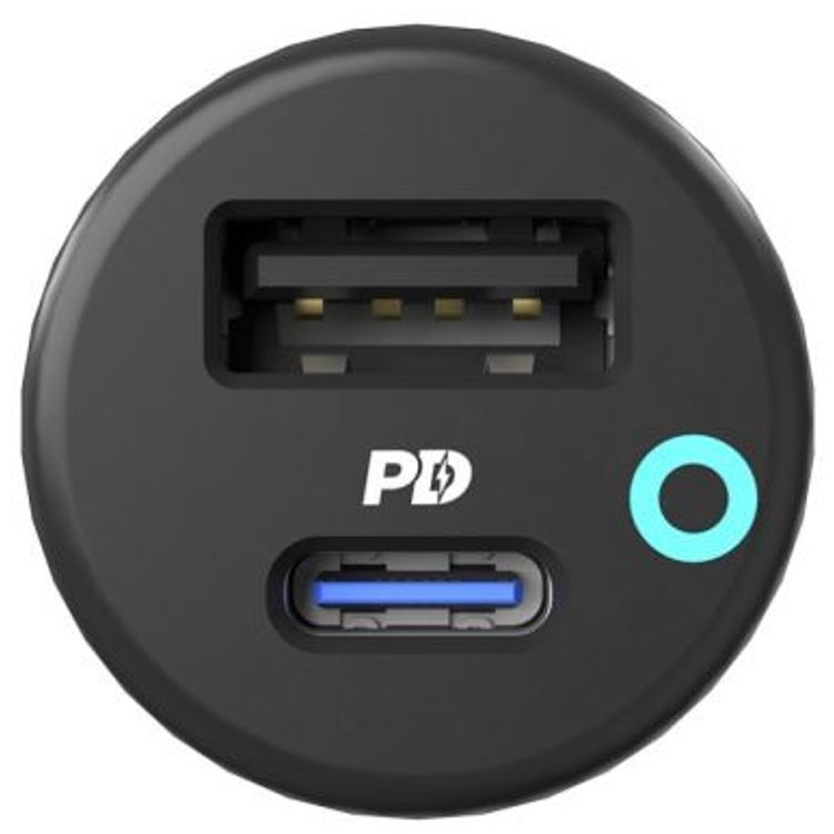 Powerology Dual Port Car Charger with PD 20W, USB-A & USB-C Ports, USB-C to Lightning Cable, 90cm Cable Length, Power Dash 3.0, Fast Charging - Black