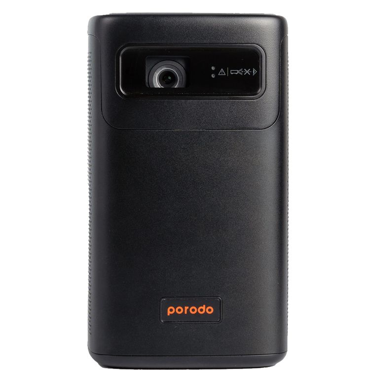 Porodo Portable DLP Projector with Wireless Mirroring for iOS and Android, 8000mAh Battery, 2-3 Hours Working Time, 180 ANSI Brightness, 16:9  Screen Ratio, 2 Integrated Speakers - Black
