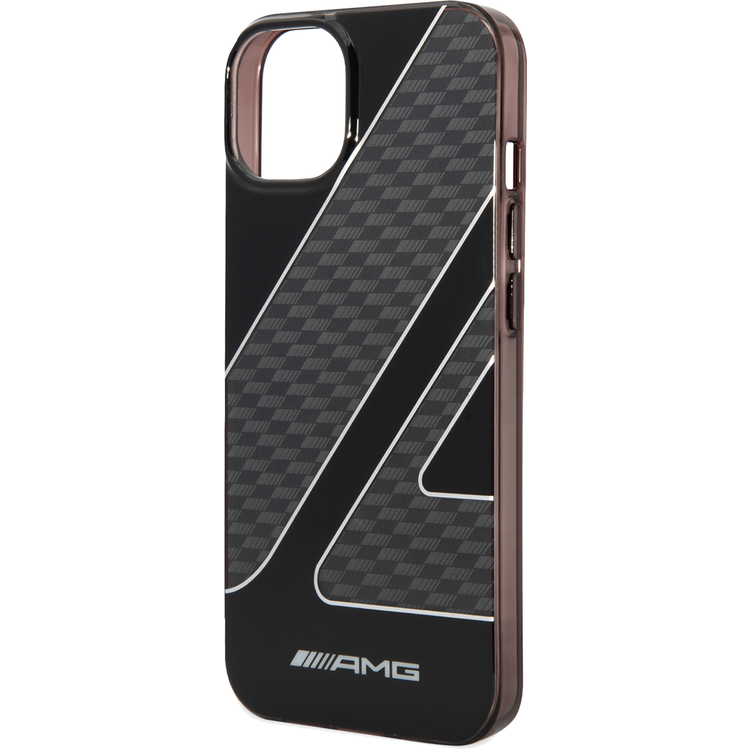 AMG Transparent Double Layer Case with Checkered Flag Pattern Crystal Case iPhone 14 Compatibility - Black