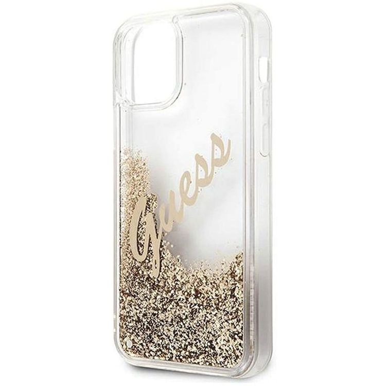 Guess Liquid Glitter Script Hard Case for iPhone 12 / 12 Pro ( 6.1" ) - Gold