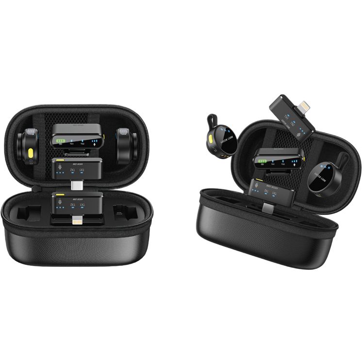 Green Lion GM-85X 3-in-1 Wireless Microphone with 360° Omnidirectional, Type-C and Camera and Lightning Devices, Reverb Mode, 20-40m Transmission Range, 6 Hours Working Time, 28 Hours Case Battery Life, Type-C Charging Port, 120 Minutes Charging Time, LED Display - Black