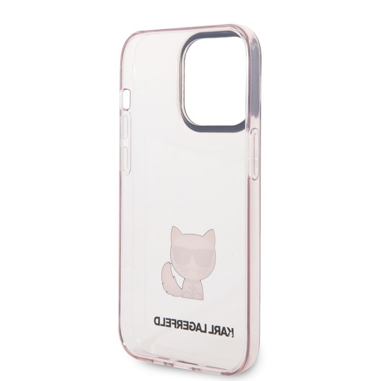 Karl Lagerfeld IML Case with Black Camera Outline & Printed Choupette Body Logo iPhone 14 Pro Compatibility - Pink