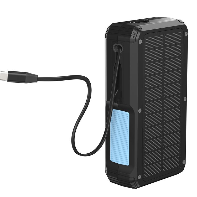 Powerology 27000mAh Solar Wireless Charging Power Bank with Simultaneous Charging, Multi-Mode Flashlight, 0% - 65% Charging in 35 Minutes, 70mm Cable Length - Black