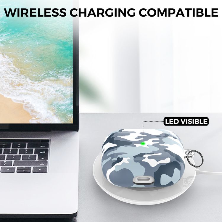 AhaStyle Premium TPU IMD Patterns Keychain AirPods Case Compatible for AirPods 3 Suitable with Wireless Charging - Navy Camouflage