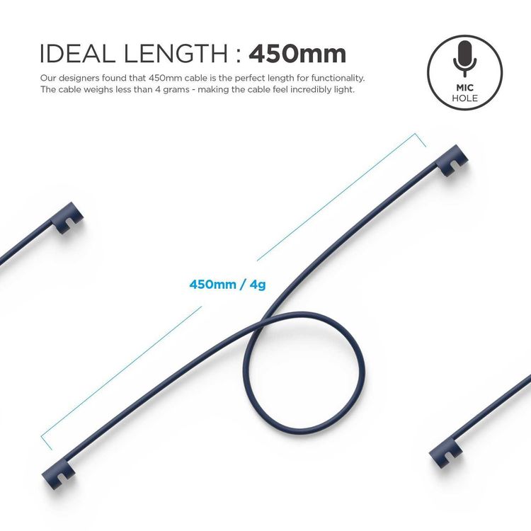 إيلاجو حزام من السيليكون لسماعات ابل ايربودز من الجيل 1/2 ، مما يبقي ايربودز بالقرب منك أثناء الأنشطة الخارجية ، كابل سهل التخزين ، نيلي