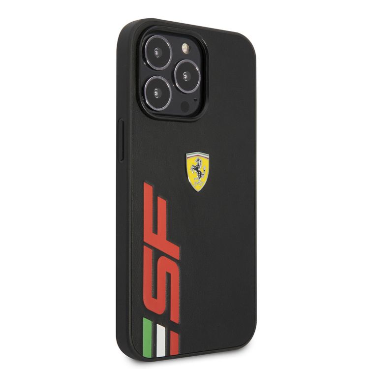Ferrari Leather Printed Big SF Logo Hard case, Drop protection, Compatible with iPhone 13 Pro Max - Black