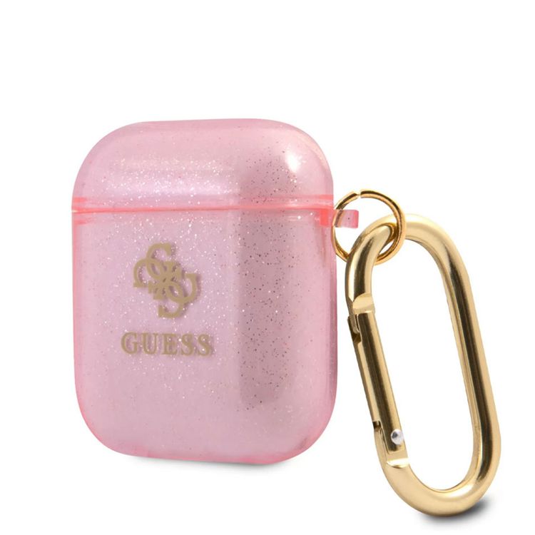 Guess Glitter Case for AirPods 1&2 Generation with Accurate Cutouts, Easy Snap-on, Drop Protection, TPU Material, Lightweight - Pink