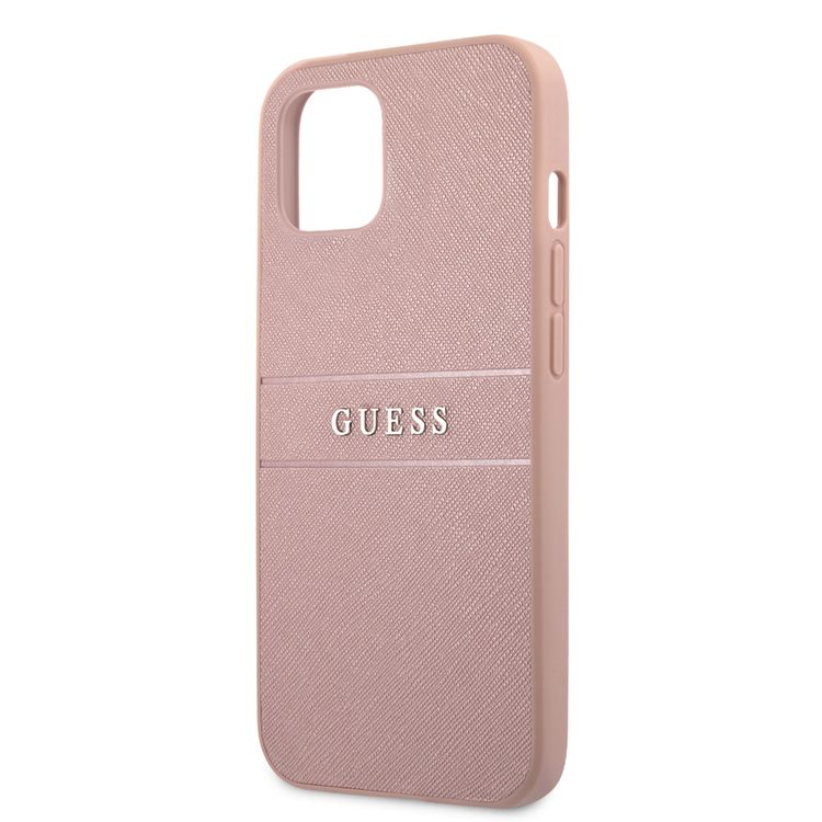 CG MOBILE Guess PU Leather Case Saffiano with Metal Logo Hot Stamp Stripes Compatible for iPhone 13 (6.1") Anti-Scratch, Easy Access to All Ports