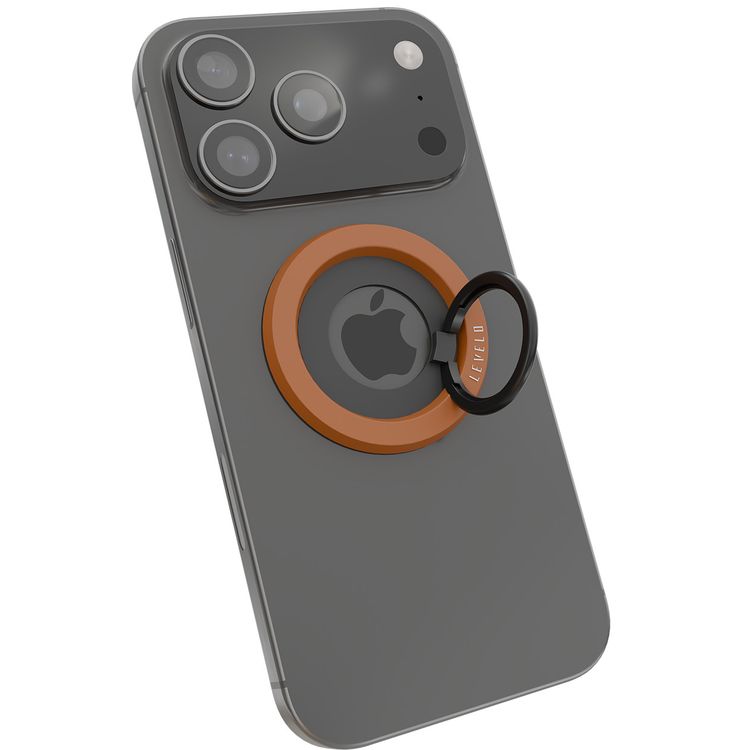 Levelo Lucero 2-in-1 Phone Ring Holder with N52 Magnets, Non-Slip Surface, 135° Flip Design, Comfortable Grip, 4000GS Magnetic Force - Orange