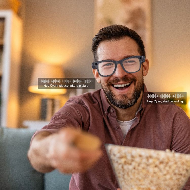 Powerology Paganspo AI Camera Smart Glasses, Up to 10 Hours Playback Time, Dual Silicone Microphones, 4GB Internal Storage, 8MP Camera, Immersive Stereo Audio, Voice Assistant, Real-Time Translation - Gray