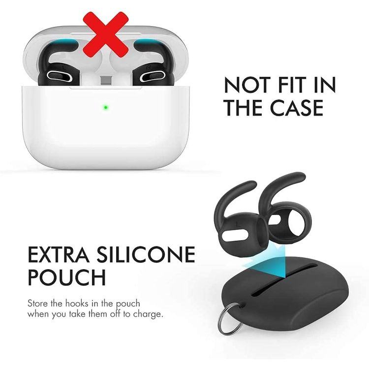 AhaStyle 3 Pairs Silicone Earbuds Covers for Apple AirPods Pro 1 Storage Hook Pouch, Anti-Lost & Anti-Slip Ear Tips for EarPods Accessories Black