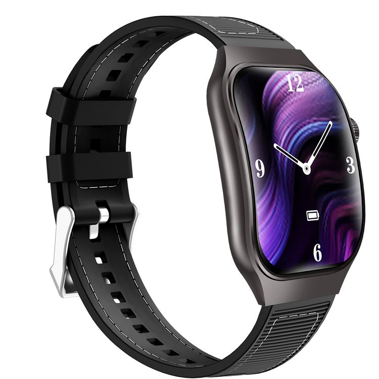 Green Lion Ridge Smart Watch with Magnetic Charging, Bluetooth Calls, Music Player, Health Monitoring, Metal Case Material, PU Leather Strap Material - Black / Black