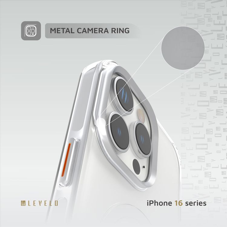 Levelo Allure PC Hard Case for iPhone 16 Pro with Impact-Resistant Corners, ClearView Technology, Metal Camera Ring, High-Quality PC Material, Ultra-Thin Design - Clear