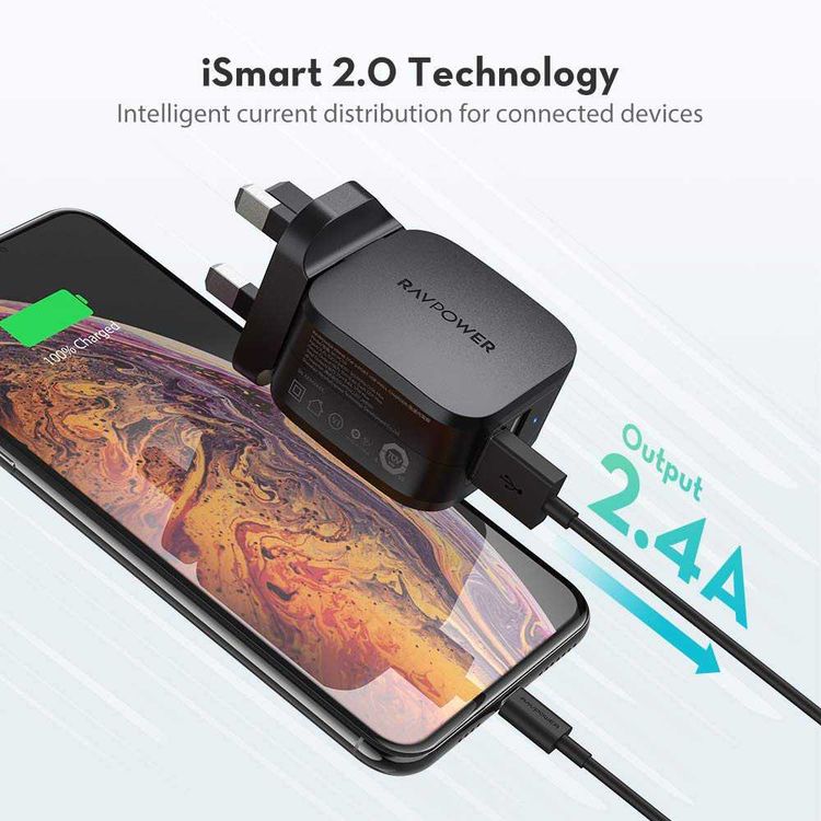 RAVPower 2-Port USB Prime Wall Charger 17W - Travel-friendly - Dual Fast Charging with iSmart USB Port - Ultra-Lightweight Portable Power Adapter with Multiple Protection - Black