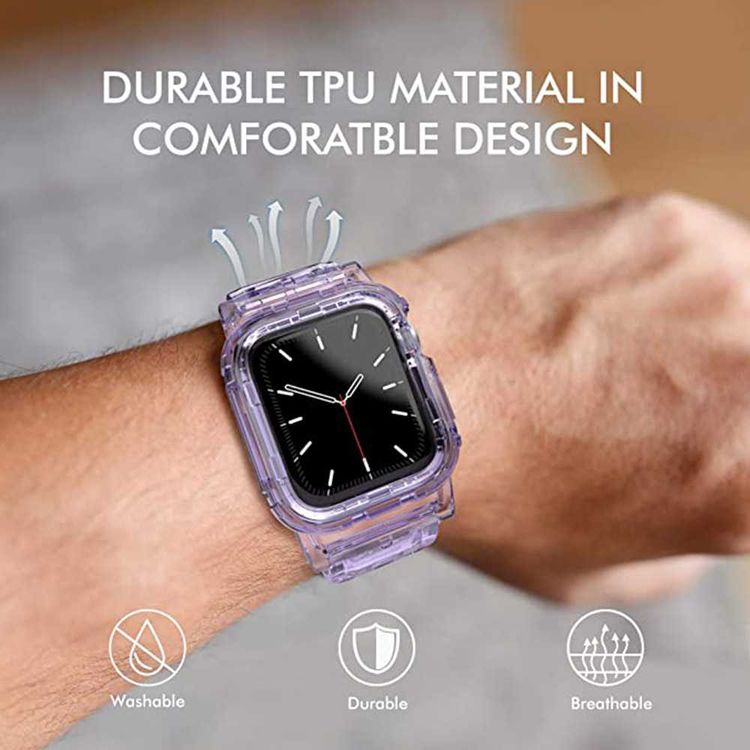 AhaStyle Transparent TPU Watch Band with Rugged Bumper Case Compatible for 38 / 40mm, Fit & Comfortable Replacement Wrist Band, Adjustable Straps - Lavender