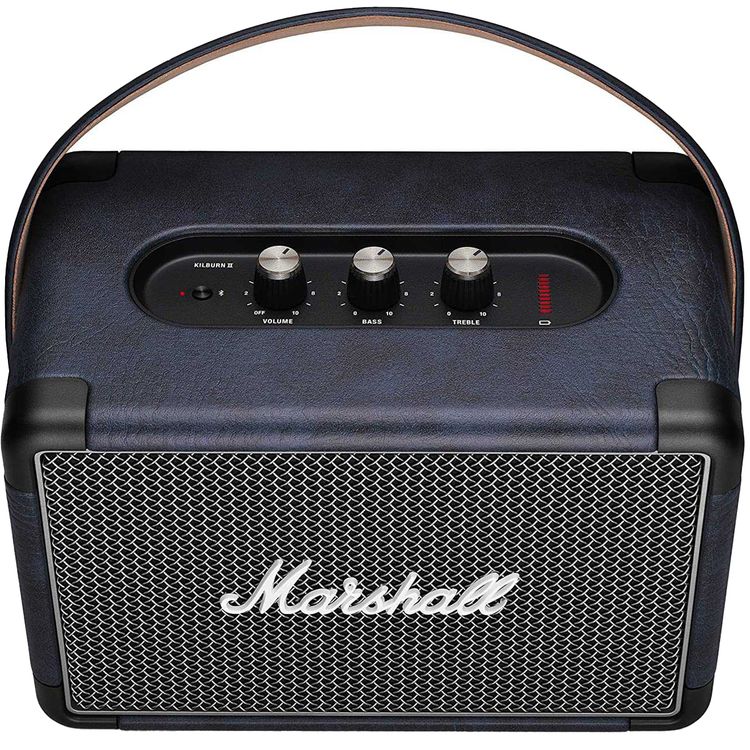 Marshall Kilburn II  Bluetooth Wireless Stereo Speaker, Integrated Rechargeable Lithium-ion Battery, Bluetooth 5.0,  2.5 Hours Charging Time, IPX2 - Indigo