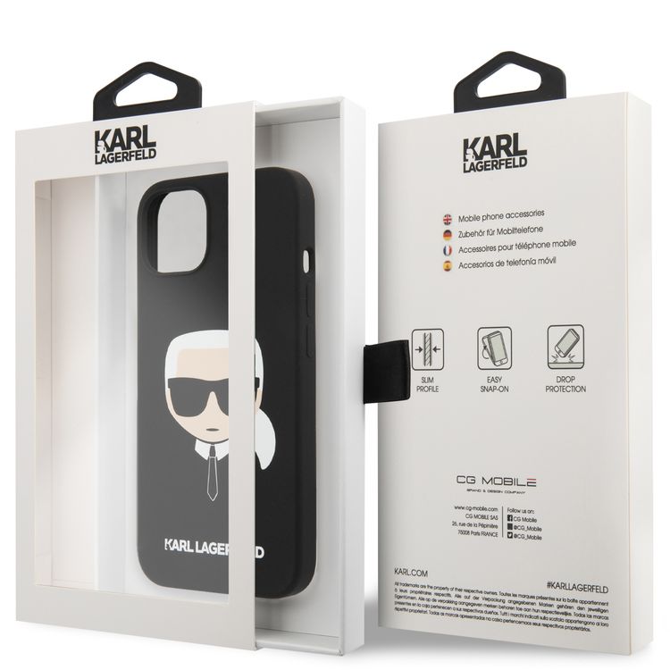 CG MOBILE Karl Lagerfeld Liquid Silicone Case Karl`s Head Compatible for iPhone 13 Mini (5.4") Shock & Scratch Resistant, Easy Access to All Ports, Drop Protection Back Cover