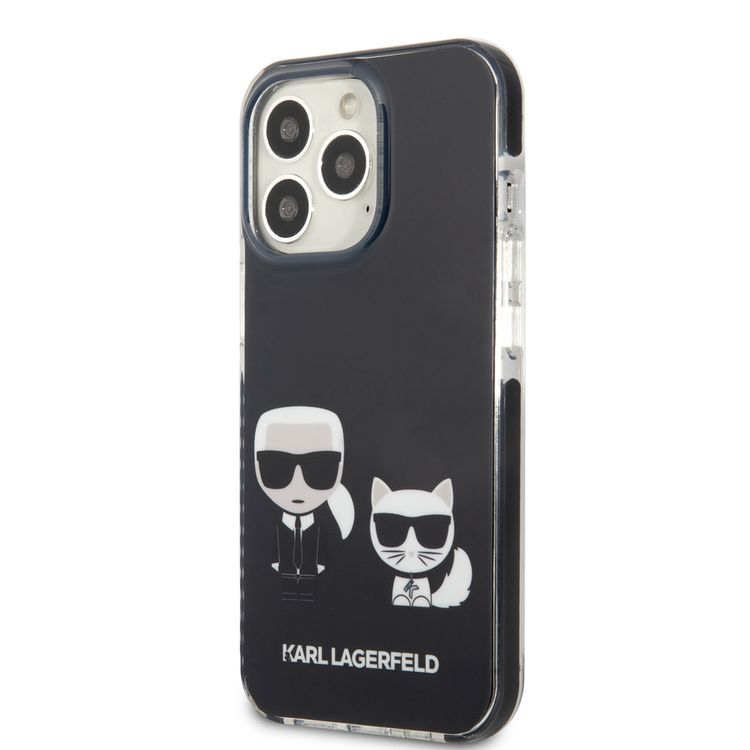 Karl Lagerfeld Shockproof TPE Karl & Choupette Case with Black Outline compatible with iPhone 13 Pro Max - Black