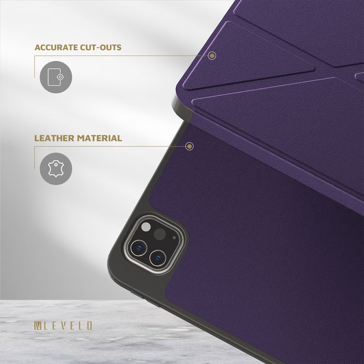 Levelo Elegante Hybrid Leather Case for iPad Pro 11" (4th to 6th Generation), Accurate Cut-Outs, Easy Snap-On, Vertical Orientation & Horizontal Positioning, Shock Absorbent Bumper Case, 360° Protection - Purple