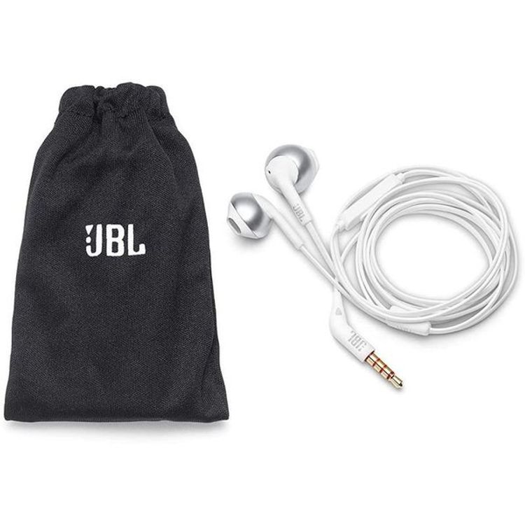 JBL Tune 205 In-Ear Wired Headphones with 3.5mm Audio Jack, Integrated Microphone, 118.2cm Length, JBL Pure Bass Sound, Carrying Pouch - Chrome