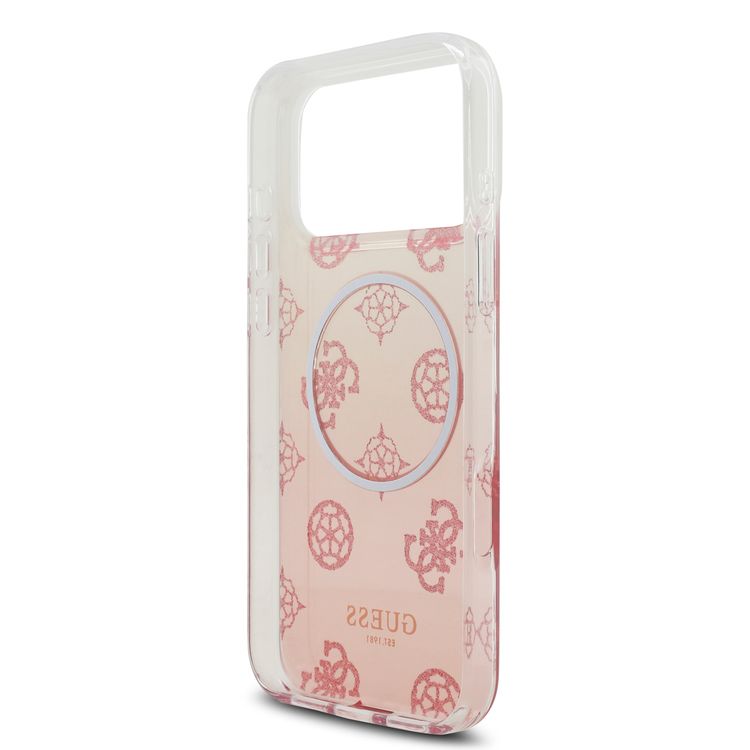 Guess MagSafe PC & TPU Case with Gradient Peony & Glitter Pattern for iPhone 17 Pro Max, Comfortable Grip, Drop Protection, Sustainable Packaging, Easy Snap-On, Slim Profile, Lightweight Design - Pink