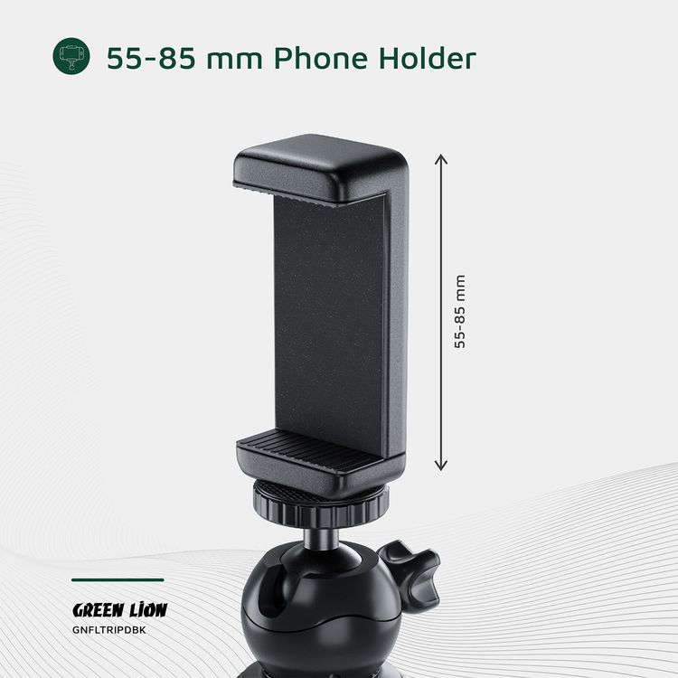 Green Lion Flexible Tripod with Foam Grips, ABS + TPR & Aluminum Material, 3kg Load Capacity, 360° Rotation, Flexible Legs, 2-Angle Adjustable, Pan & Tilt Functions - Black