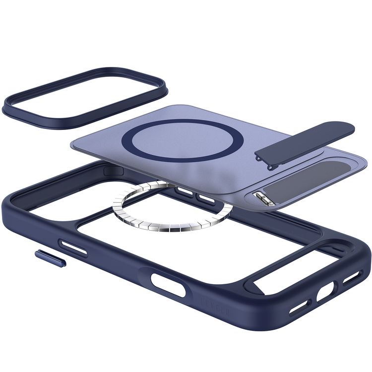 Levelo Matteo Hybrid Kickstand Case with Matte Design for iPhone 17 Pro, Anti-Fingerprint Coating, Impact-Resistant Corners, Raised Bezels for Camera & Screen, MagSafe Compatible, Shock-Resistant Bumper, Drop-Tested - Dark Blue