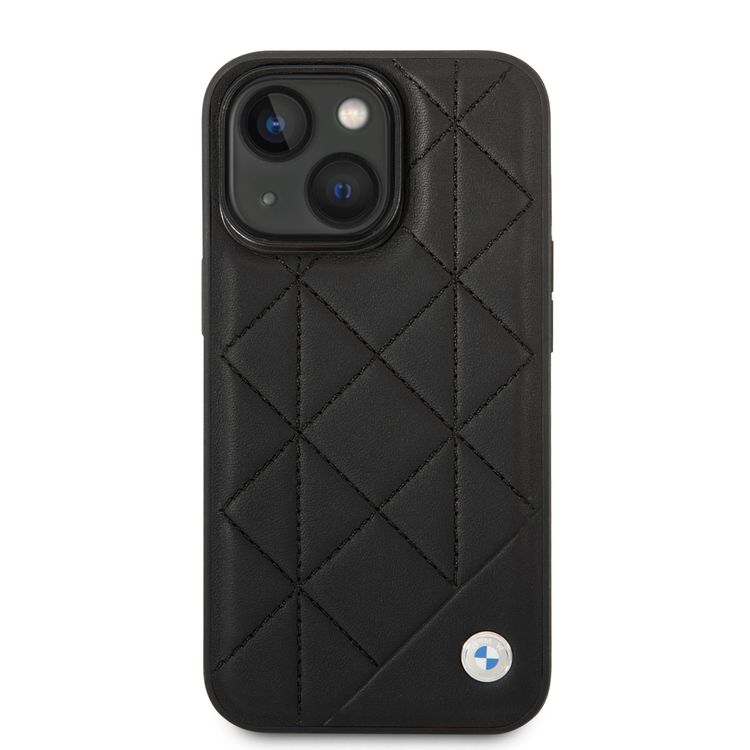 BMW Signature Collection Genuine Leather Case with Hot Stamp Lines, iPhone 14 Compatibility - Black