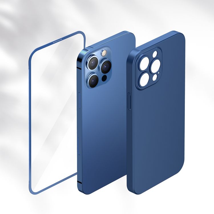 Green Lion Carsaca Plus 2-in-1 Protection Pack with Case & Clear Screen Protector for iPhone 13 Pro, Anti-Fingerprint, PC Material, 360° Protection, Anti-Scratch - Blue