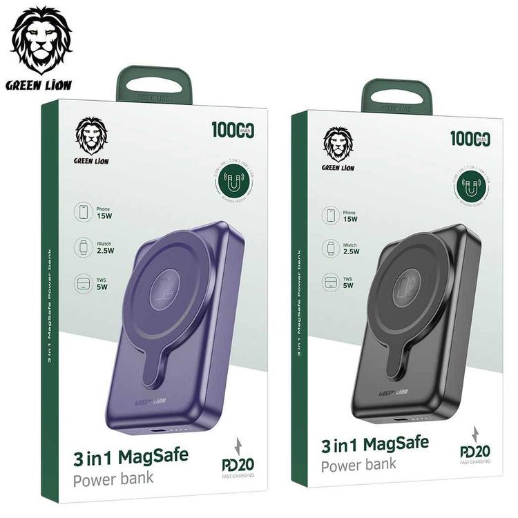 Green Lion 3 in 1 Magsafe Power Bank 10000mAh PD 20W - Black
