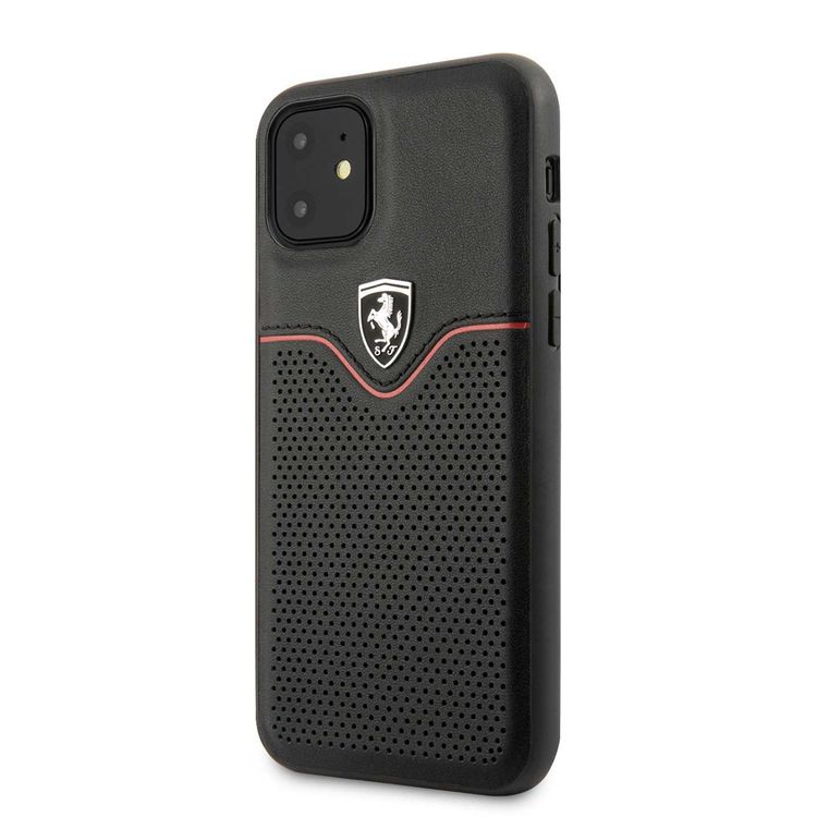 CG MOBILE Ferrari Leather Hard Phone Case Victory Compatible for iPhone 11 (6.1") Shock Resistant Mobile Cover Officially Licensed - Black
