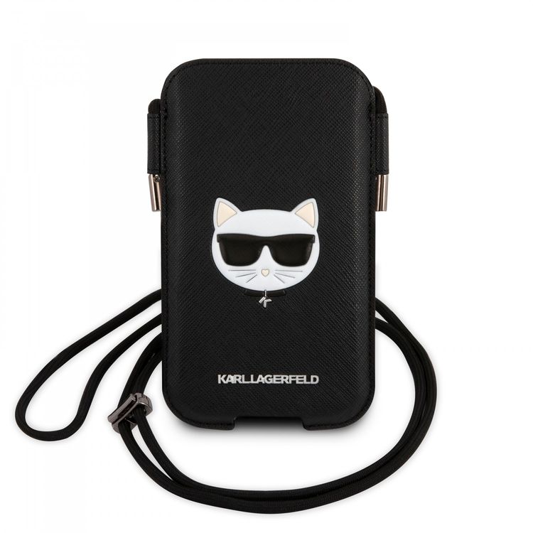 Karl Lagerfeld PU Saffiano Pouch With Choupette`s Head Medium - Black