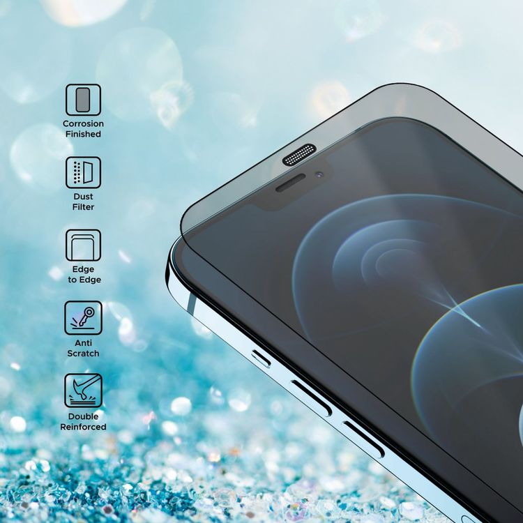 Liberty Guard Matte Full Cover Rounded Edge Screen Protector for iPhone 12 Pro Max with Dust Filter, Anti Shock & Anti Impact - Black