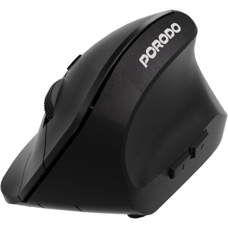 Porodo Vertical 4000 DPI Wireless Mouse with 500mAh Battery Capacity, Bluetooth Version 5.1, 10m Effective Range,  2.4GHz Wireless Connectivity, Adjustable DPI, Plug & Play, Ergonomic Design - Black