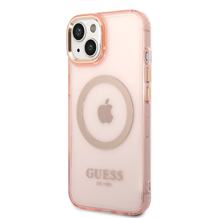 Guess Magsafe Case With Translucent Gold Outline - iPhone 14 - Pink