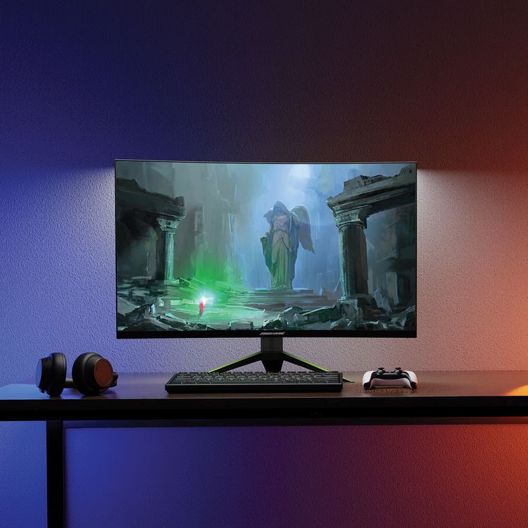 Porodo Gaming Wide Screen Gaming Monitor with 31.5" Diagonal Panel, Adjustable Rotating Stand, Anti-Glare Surface, RGB Lighting, 6.5ms Response Time - Black
