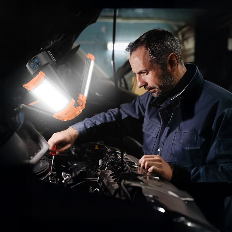 Porodo 9000mAh Work Lantern with Multi-Mode LED Light, Durable ABS Body Material, Tripod Base, Hanging Hook, USB-C Charging Port, Warm Reading Mode, Top Spotlight Beam, Up to 19 Hours Working Time, IP44 Water Resistance Level  - Orange