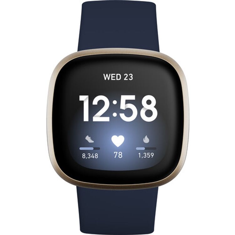 Fitbit Versa 3 Health & Fitness Smartwatch  Wristband with Heart Rate, GPS, Voice Assistant Tracker, 6+ Days Battery Life, Water & Stain Resistant - Midnight/Soft Gold Aluminum
