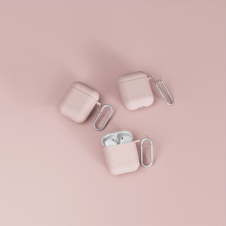 Levelo Gorra Hybrid Silicone AirPods 1 & 2 Case with Metal Carabiner, Shockproof, Slim & Thin Design, Lightweight & Slim, Easy Snap-On - Pink