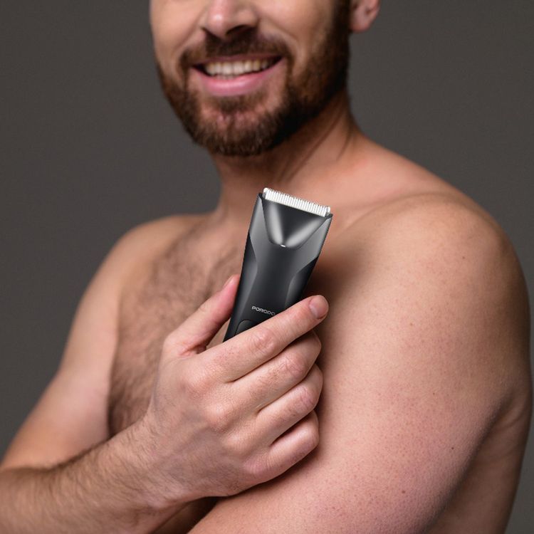 Porodo Lifestyle Full-Body Grooming Kit for Beard, Hair & Body, Dual Speed Control, 2 Comb Heads, 5W Rated Power, 600mAh Battery Capacity, 1.5 Hours Working Time, USB-C & Charging Base Charging Interface, IPX7 Water Resistance Level, Ceramic Blades Material, Wet & Dry Shaving - Black