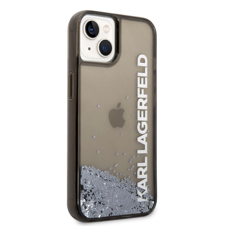 Karl Lagerfeld Liquid Glitter Elong Silicone Case Protector Compatible with iPhone 14 - Black