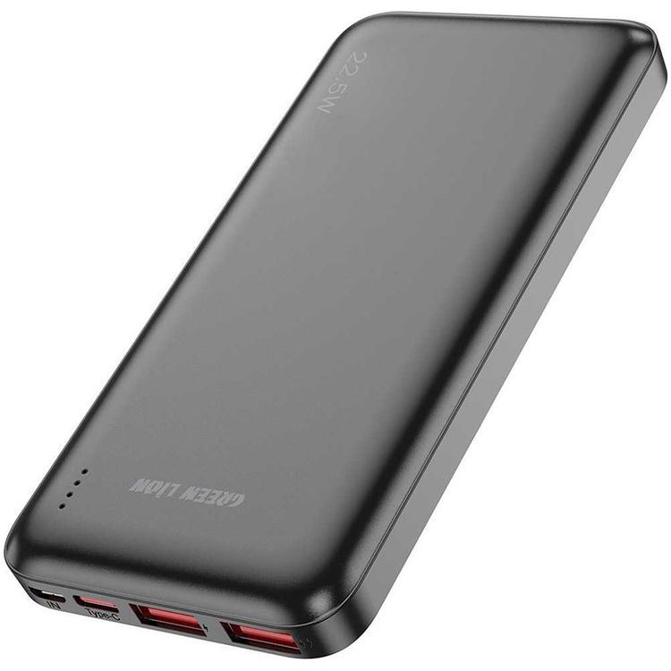 Green Lion Power Pack Fast Charge 10000mAh Power Bank with PD 20W, QC 22.5W, USB-C & Micro & 2× USB-A Ports, Lithium-ion Polymer Battery Type, Multiple Devices Charging, Fast Charge Support, Portable Design - Black