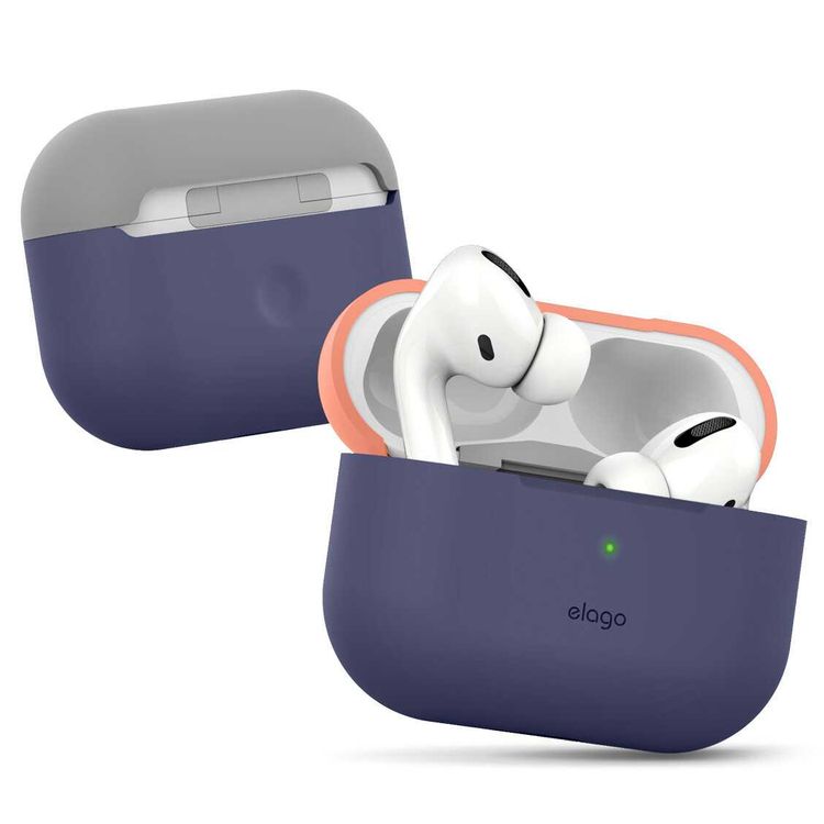 Elago Duo Case for Apple Airpods Pro - Top-Peach / Medium Gray, Bottom-Jean Indigo