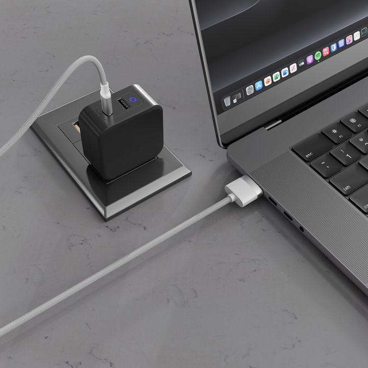 Porodo USB-C to MagSafe 3 Charging Cable with 140W Rated Power Output, 1.2m Cable Length, Nylon Braided Material, Compatible with Macbook, High-Speed Charging, Magnetic T-Tip Connector - White