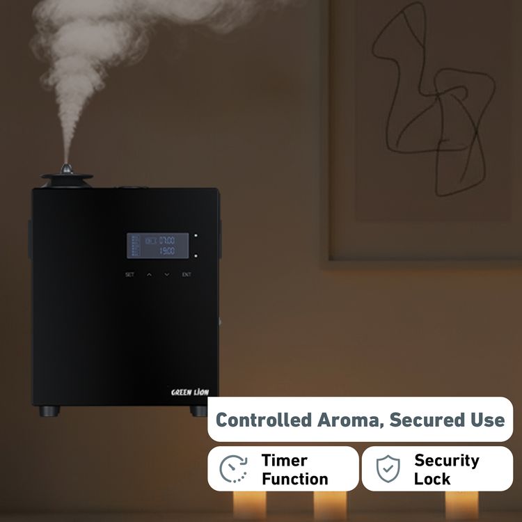 Green Lion Smart Scent Pro Fragrance Diffuser with Fragrance Bottle, Smart App Control, Quiet Operation, 5 Timer Settings, HVAC Connect, Aromatherapy, Wall-Mount, Security Lock - Black 