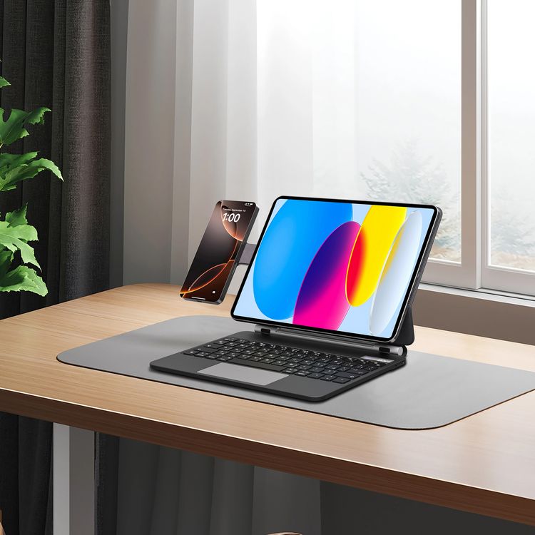 Powerology Dynaboard Wireless Keyboard Case for iPad Pro 11" (M4), MagSafe Phone Holder, Touch Pad, Multimedia Keys, 500mAh Battery Capacity, 8 Days Working Time, 2.5 Hours Charging Time, Easy Pencil Access, Bluetooth Version 5.1, 10m Transmission Range, Snap-On Attachment - Black