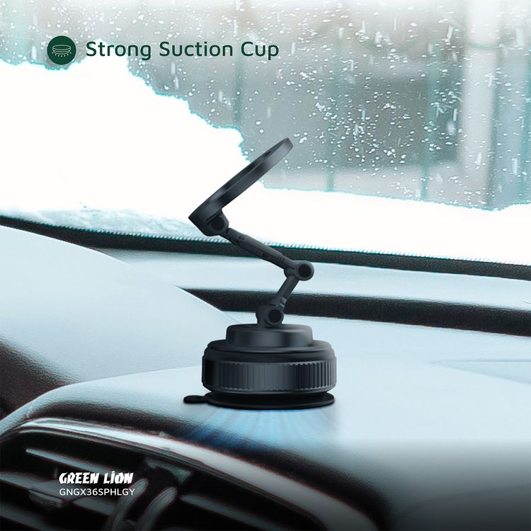 Green Lion GX-36 Suction Phone Holder with Strong Suction Cup, Manual Rotary Base, Foldable Design, 3-AXIS Adjustment, 360° Rotation,  20 × N52 Magnets, 1.5kg Adsorption Force - Gray