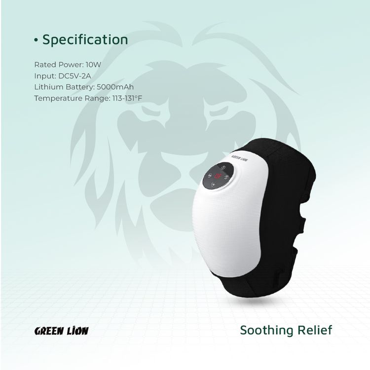 Green Lion Ergonomic Joint Massager with 3 Heating & Vibration Gears, 4 Hours Working Time, 45-55°C Temperature Range, 9500rpm Motor Speed, Suitable for Shoulders, Knees & Elbows - White