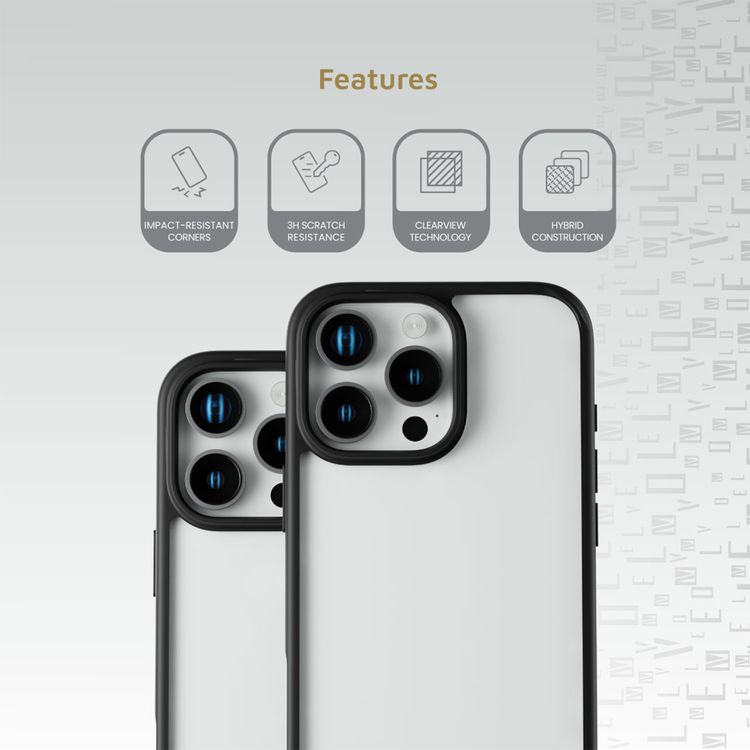 Levelo Solo Case for iPhone 16 Pro Max with Clearview Technology, Matte TPU Bumper, Comfortable Grip, Impact-Resistant Corners, 3H Scratch Resistance - Black