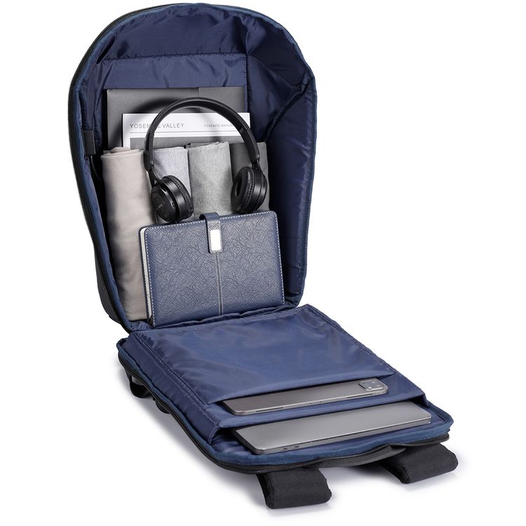 Porodo Lifestyle Water-Resistant PU Backpack with Trolley Sleeve Design, Space-Saving Compression, Dual Padded Laptop Slots, Type-C Charging Port - Black 
